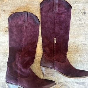 Sundance Maroon Suede Heeled Boots